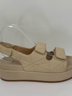 Silent D Quilted Cream Platform Slingback Sandal with Adjustable Straps